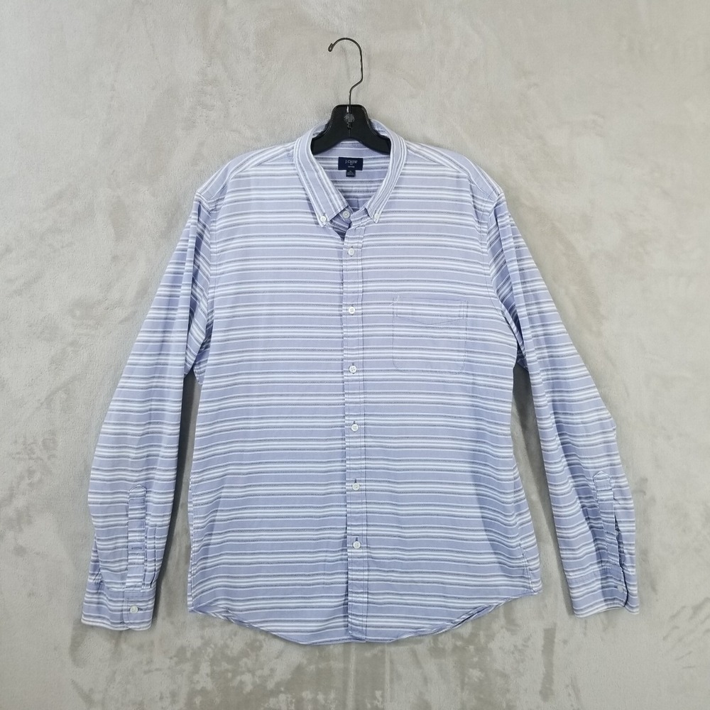 J Crew Oxford Shirt Men XL Slim Blue Striped 100% Cotton Long Sleeve Button Down